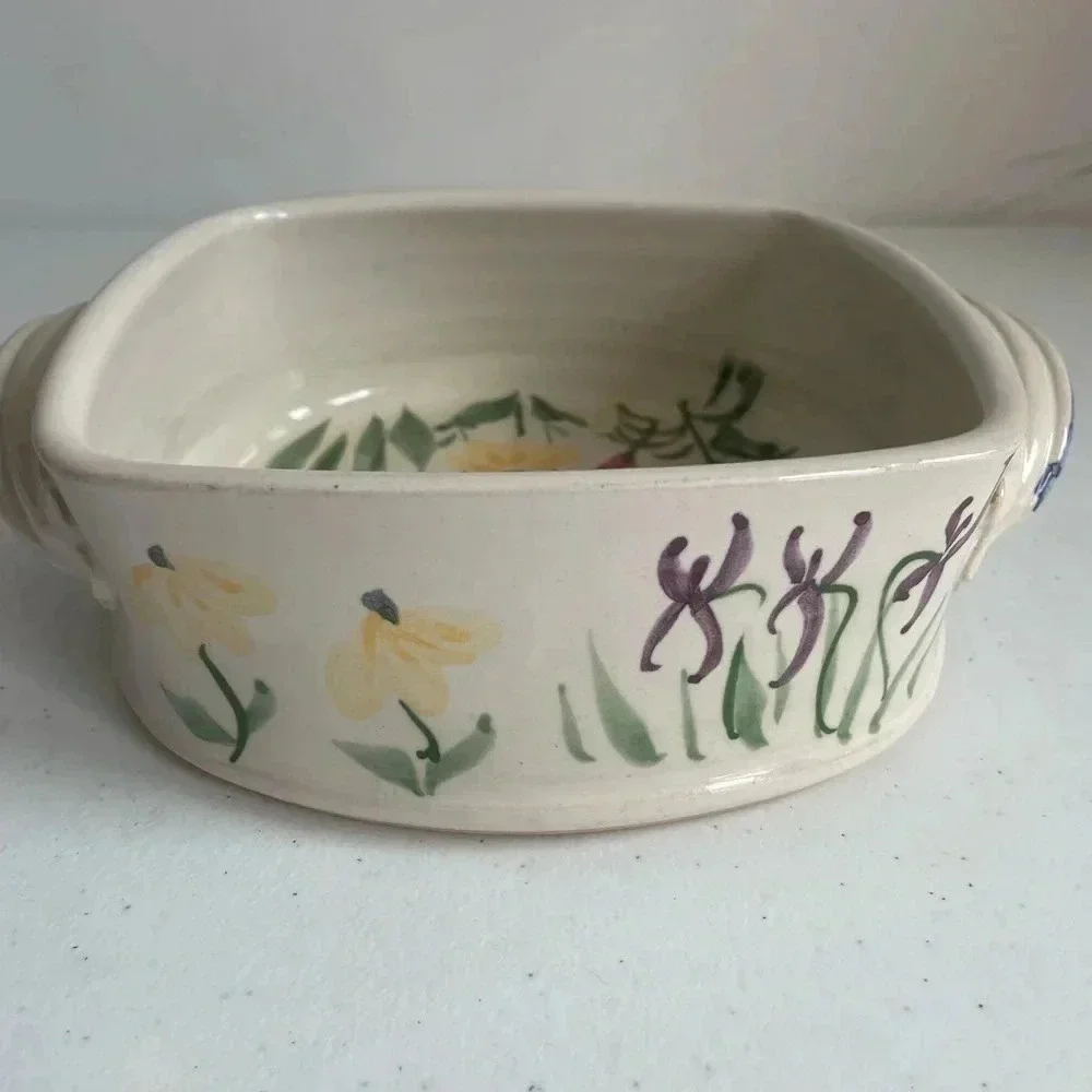 Mississippi Mud pottery Serving Dish Floral like new 7x7x3 Hand Thrown Alton, IL